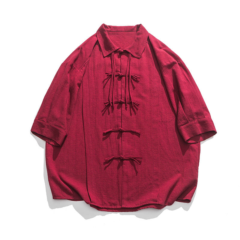 Summer Men's Cotton Linen Tang Suit Hanfu Shirt Men