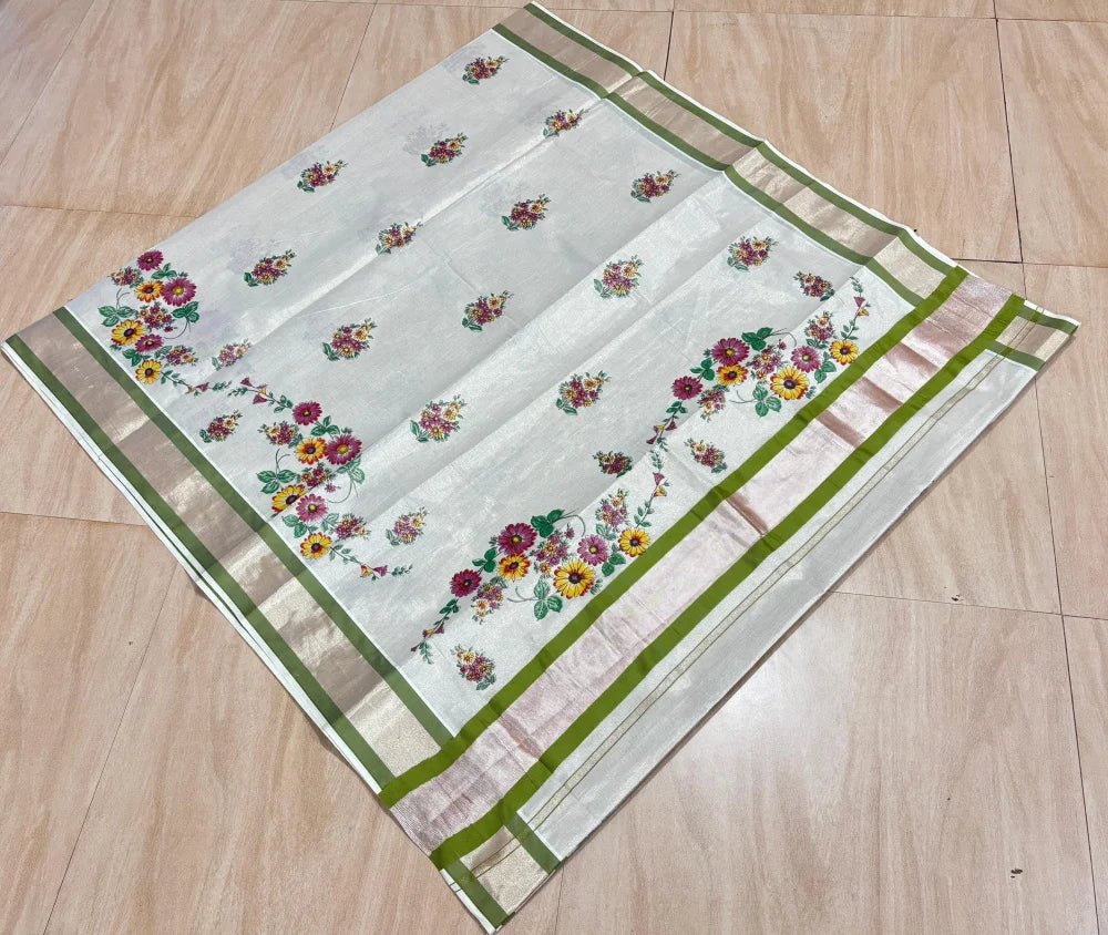 Premium Tissue Saree with Blouse – 6.25 Meters | Violet, Green & Olive(VH1047)