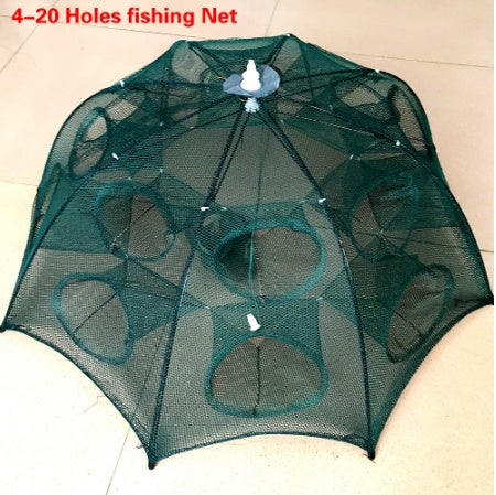 Heavy-Duty Foldable Fishing Trap – 4-20 Hole Nylon Cast Net for Fish, Crabs, Shrimp & Eels – Automatic Cage Design