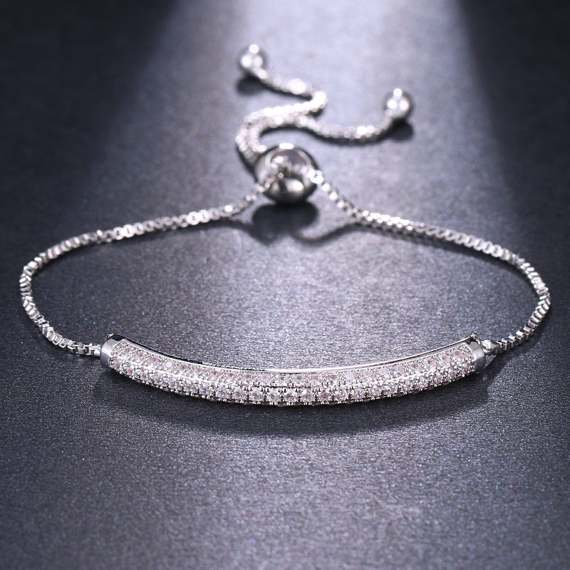 Full Diamond Inlaid One-shaped Pull-out Single Row Bracelet Adjustable