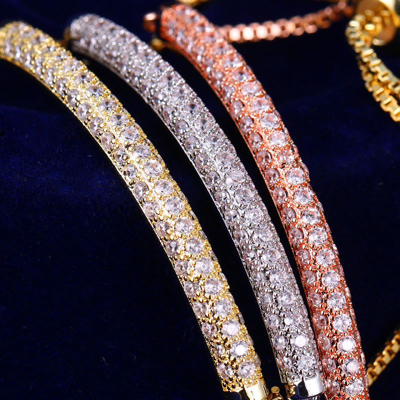 Full Diamond Inlaid One-shaped Pull-out Single Row Bracelet Adjustable