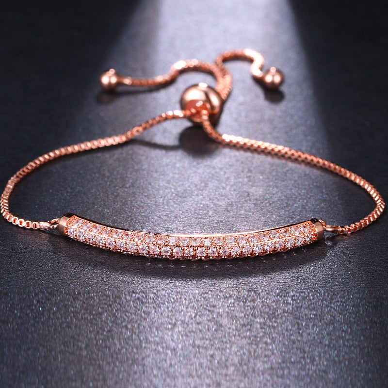 Full Diamond Inlaid One-shaped Pull-out Single Row Bracelet Adjustable