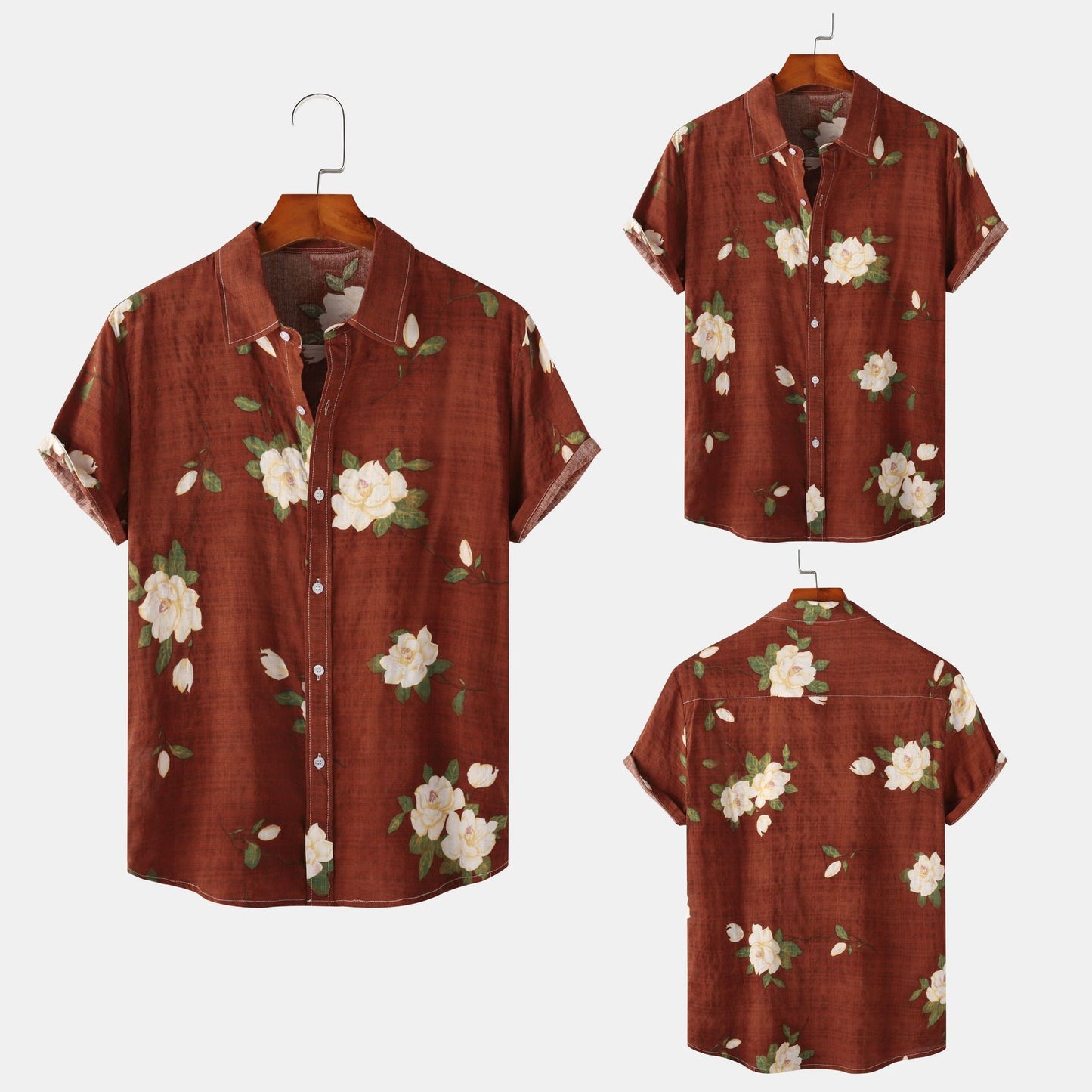 Men's Loose Printed Cotton And Linen Short-sleeved Shirt