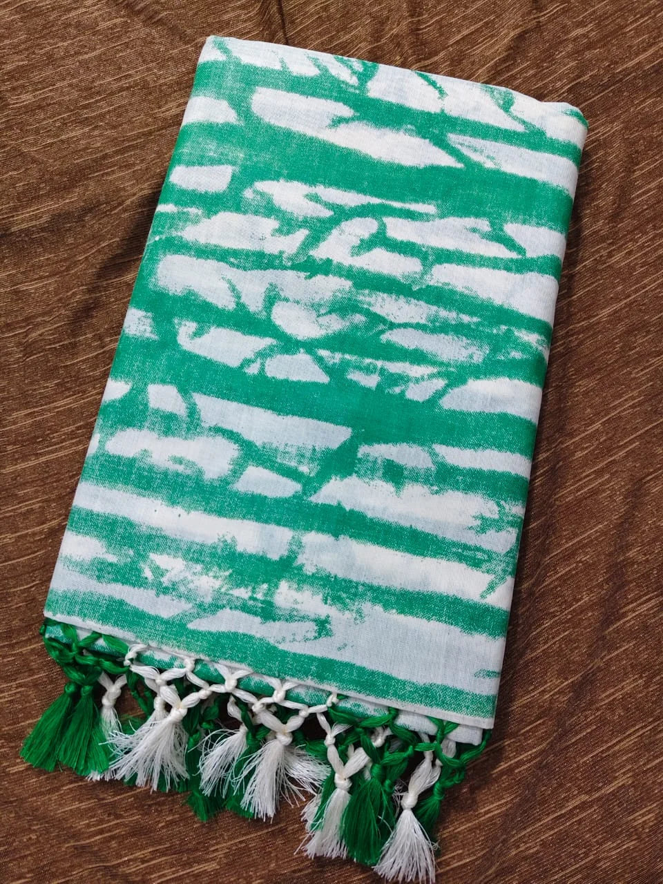 Premium Cotton Fabric - 6.25 Meters - Green & Grape Color
