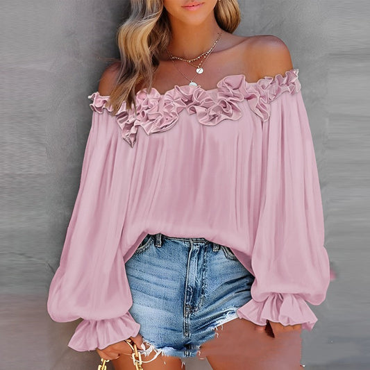 Ruffled Off-shoulder Long-sleeved Top