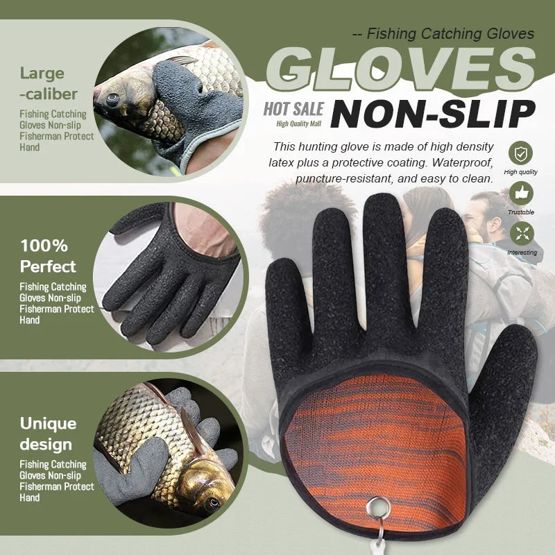 Professional Anti-Slip Fishing Gloves – Puncture & Cut Resistant – Left/Right Hand – Latex Grip for Catching Fish, Hunting & Outdoor Use