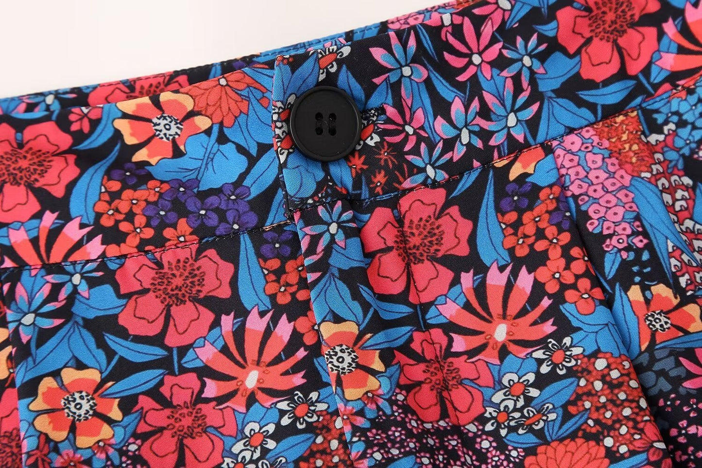 Flower Print Bowknot Decoration Short Sleeve Top Straight Casual Trousers Suit