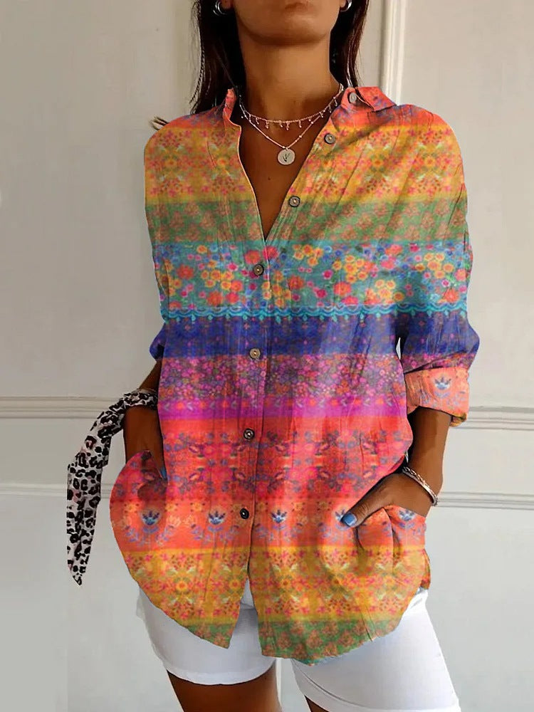 New Women's Long Sleeved Shirt For Summer Fashion, 3D Printed Shirt With Floral Pattern
