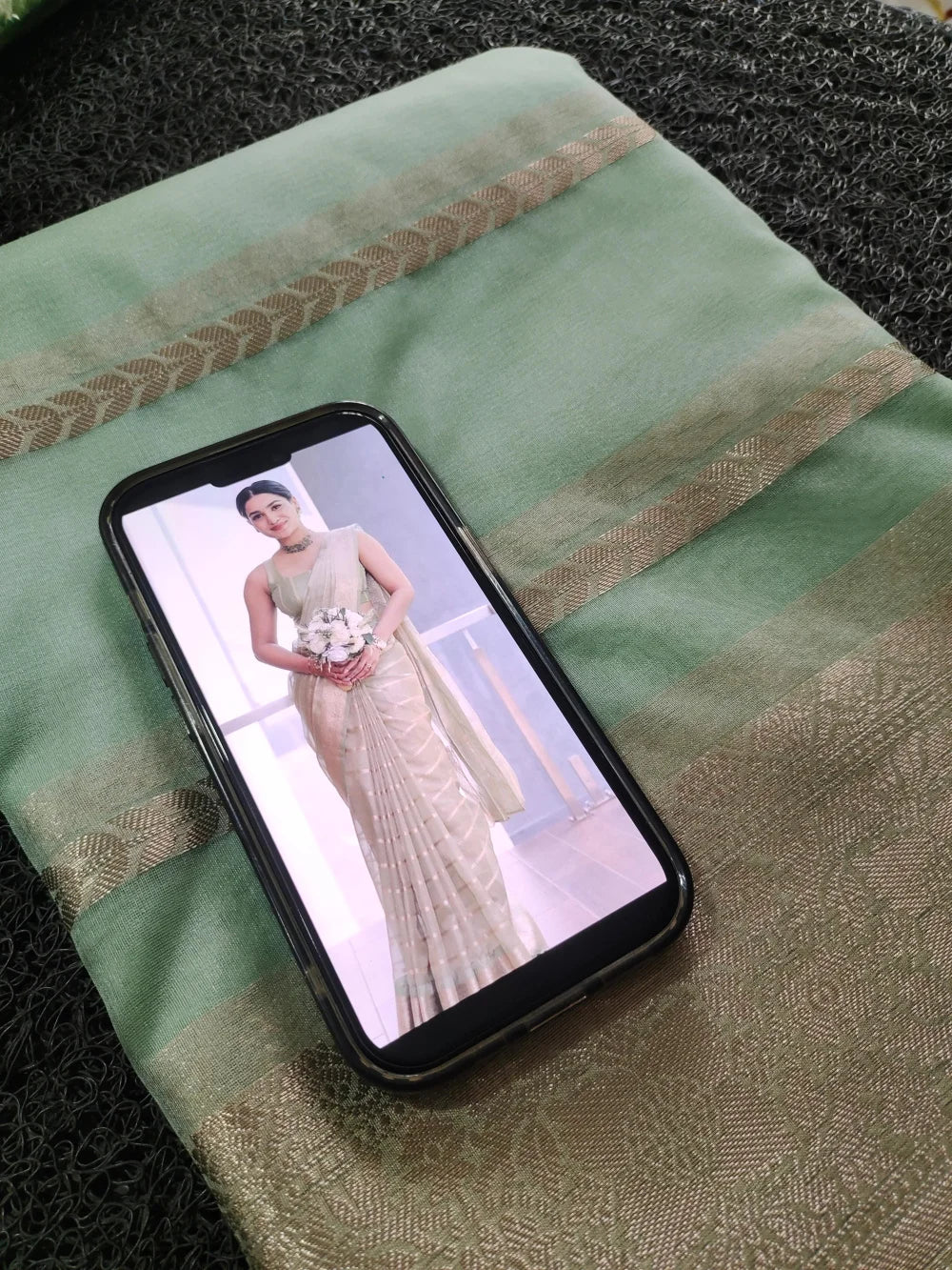 Premium Organza Fabric - 6.25 Meters - Olive Green Color