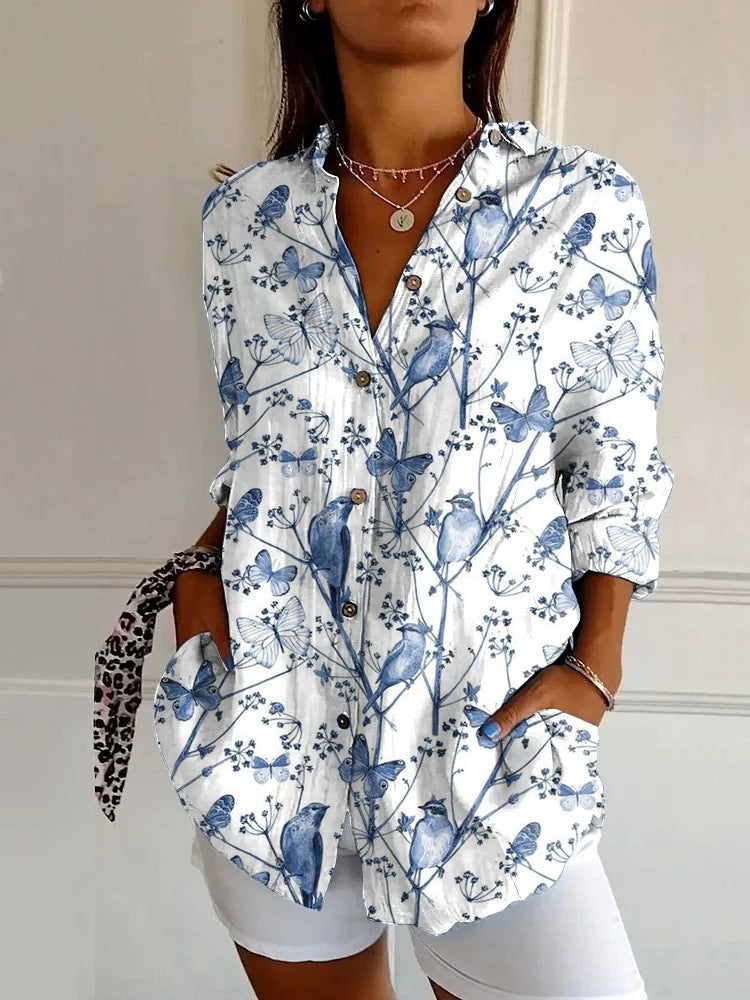 New Women's Long Sleeved Shirt For Summer Fashion, 3D Printed Shirt With Floral Pattern