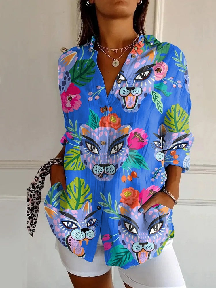 New Women's Long Sleeved Shirt For Summer Fashion, 3D Printed Shirt With Floral Pattern
