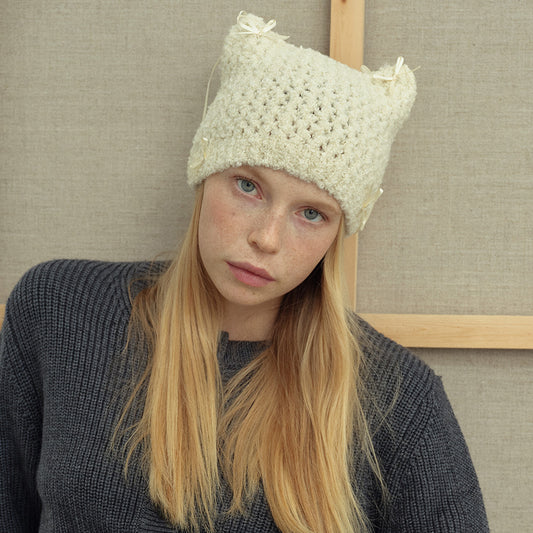 Niche Bow Hand Knotted Knitted Cute Girl Wool Hat