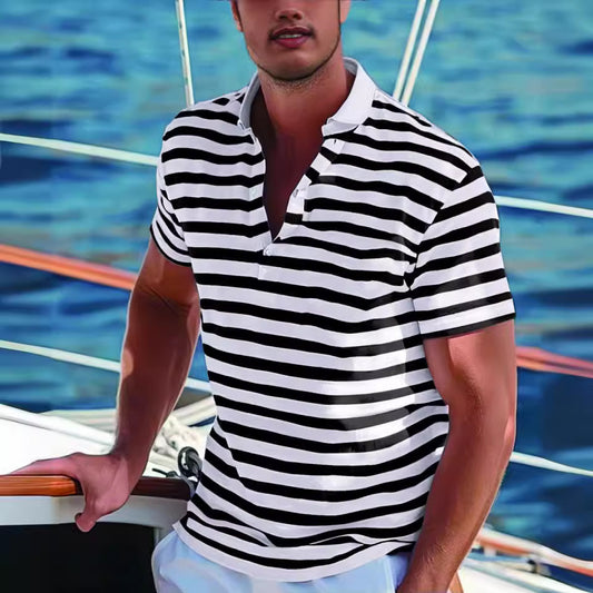 Men's Short-sleeve Polo Shirt Striped Casual Top