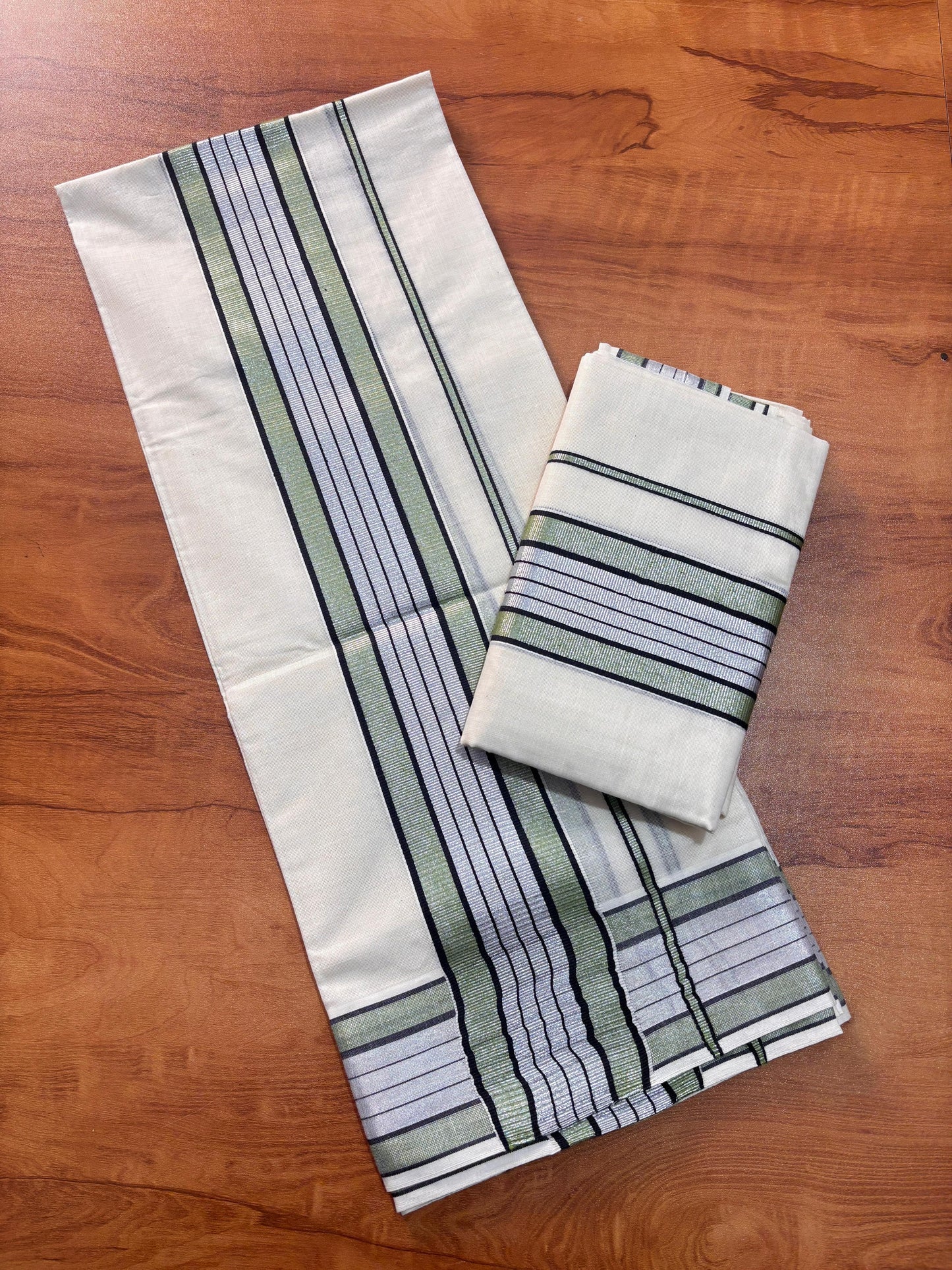 Silver Colour Fancy Set Mundu – Premium Cotton | 2.80 x 2 Mtrs (VHWG)