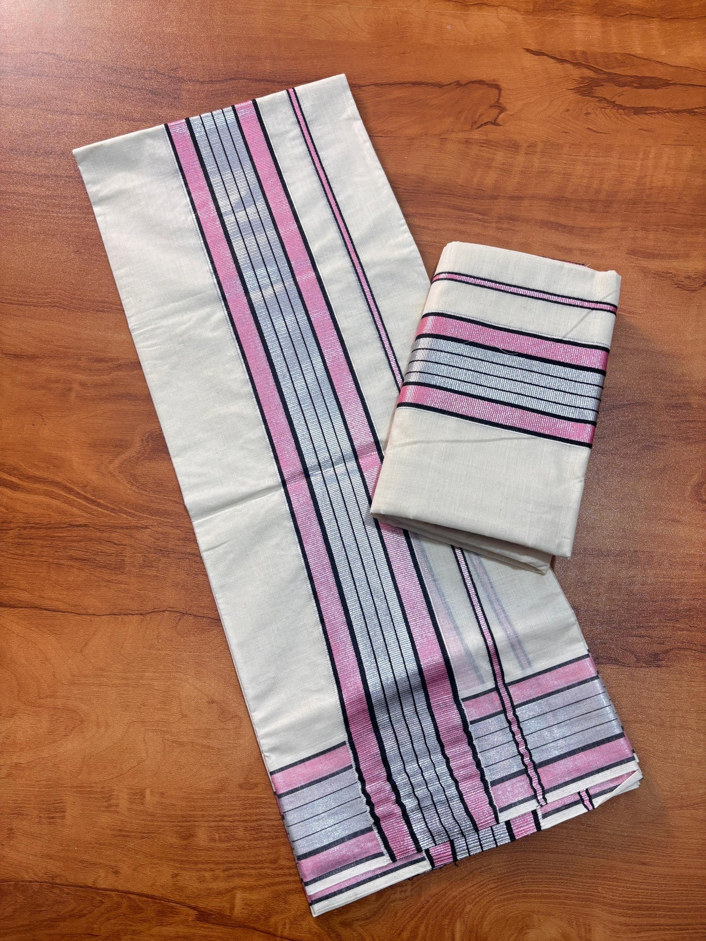 Silver Colour Fancy Set Mundu – Premium Cotton | 2.80 x 2 Mtrs (VHWG)