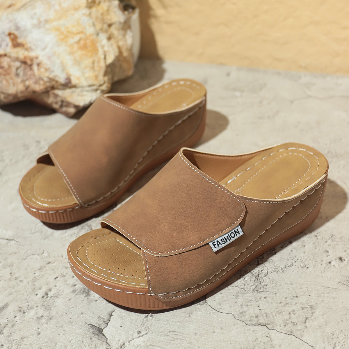 Summer Wedge Slides Slippers Fashion Fish Mouth Thick Bottom Roman Shoes Solid Color Beach Sandals For Beach Sandals For Women
