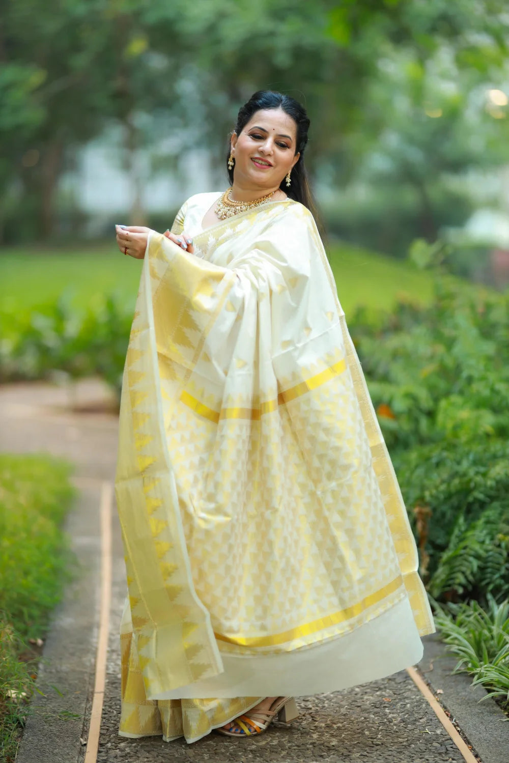 Premium Cotton Set Saree – 6.25 Meters | Gold Color | Complete Ethnic Wear(VH1035)