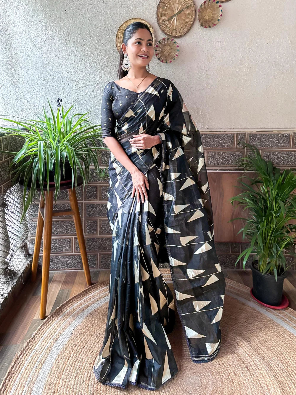 Premium Black Organza Saree with Blouse – 6.25 Meters | Velocentra Hub
