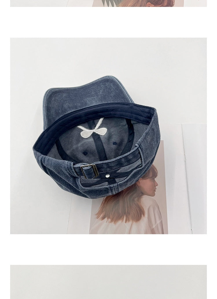 Niche Designer Bowknot Embroidery Denim Peaked Cap For Women