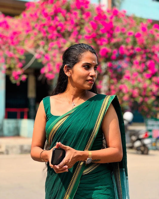 Premium Green Cotton Saree – 6.25 Meters | Traditional Elegance in Pure CottonVH1027