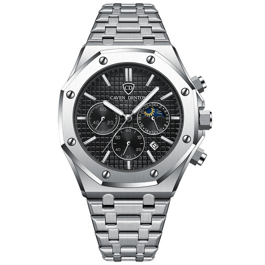Waterproof High-grade Three Eyes And Six Needles Multi-functional Moon Phase Men's Steel Strap Watch