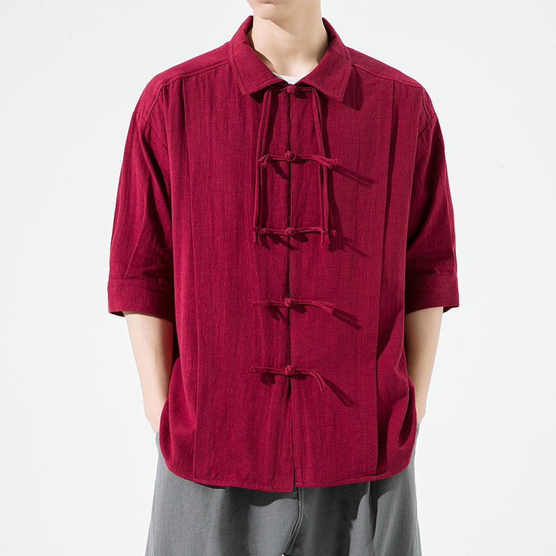 Summer Men's Cotton Linen Tang Suit Hanfu Shirt Men