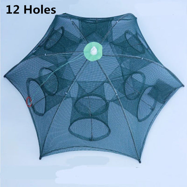 Heavy-Duty Foldable Fishing Trap – 4-20 Hole Nylon Cast Net for Fish, Crabs, Shrimp & Eels – Automatic Cage Design