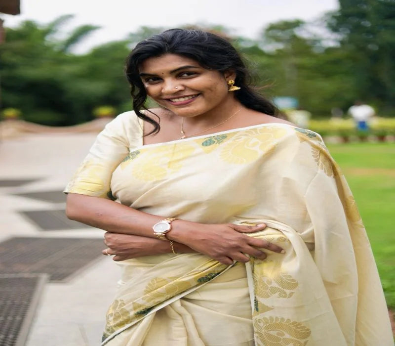 Peacock Motif Golden Tissue Set Saree – Premium Kerala Traditional Wear | Velocentra Hub UK