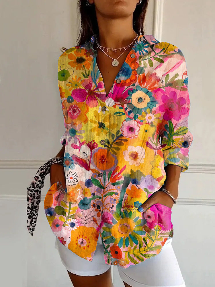 New Women's Long Sleeved Shirt For Summer Fashion, 3D Printed Shirt With Floral Pattern