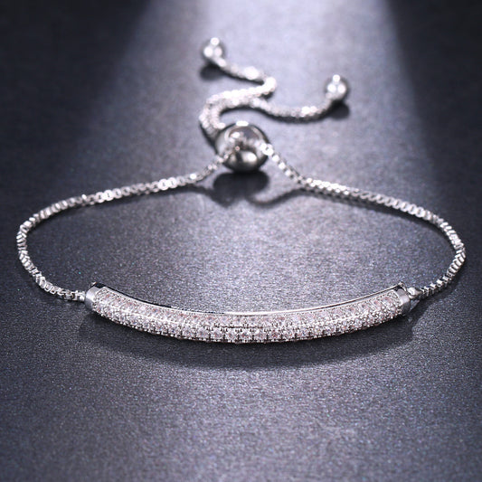 Full Diamond Inlaid One-shaped Pull-out Single Row Bracelet Adjustable