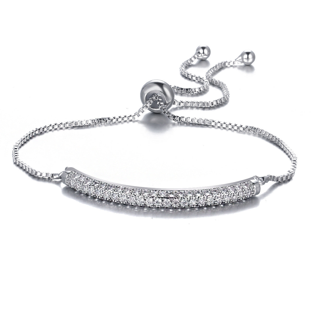 Full Diamond Inlaid One-shaped Pull-out Single Row Bracelet Adjustable