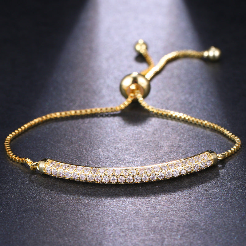 Full Diamond Inlaid One-shaped Pull-out Single Row Bracelet Adjustable