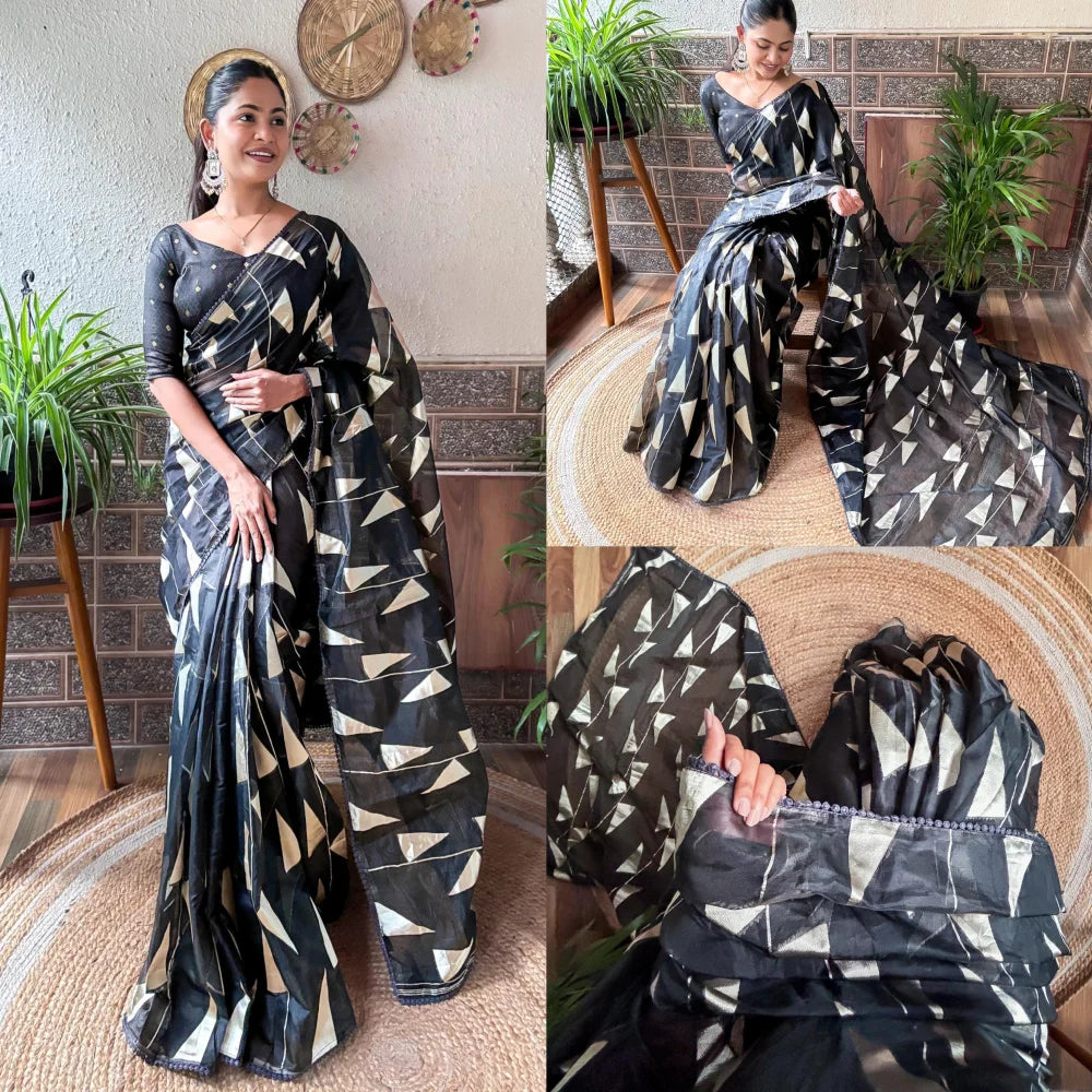 Elegant Black Organzo Saree(VH1026)
