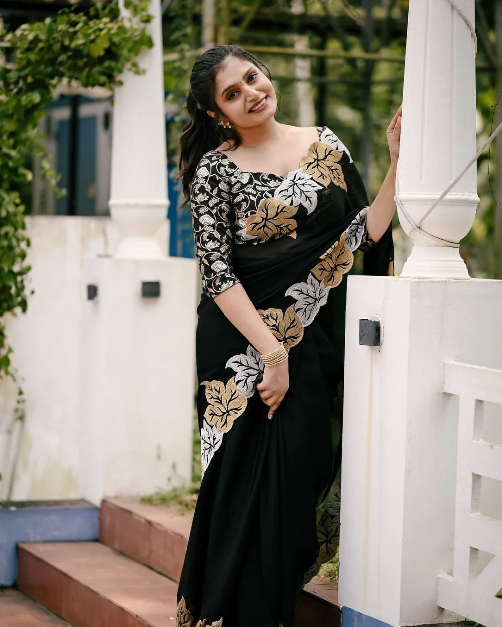 Premium Soft Satin Chiffon Saree with Banarasi Blouse (VH1015)