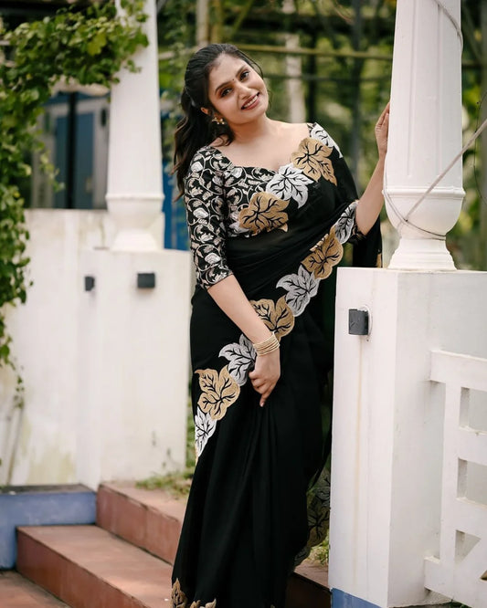 Premium Soft Satin Chiffon Saree with Banarasi Blouse (VH1015)
