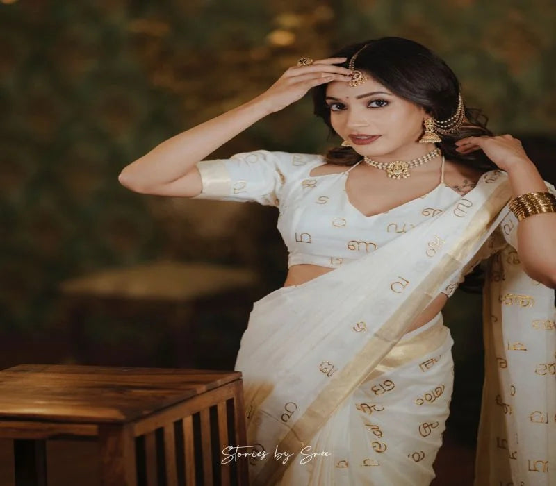 Premium Cotton Saree with Malayalam Letter Print(VH1007)