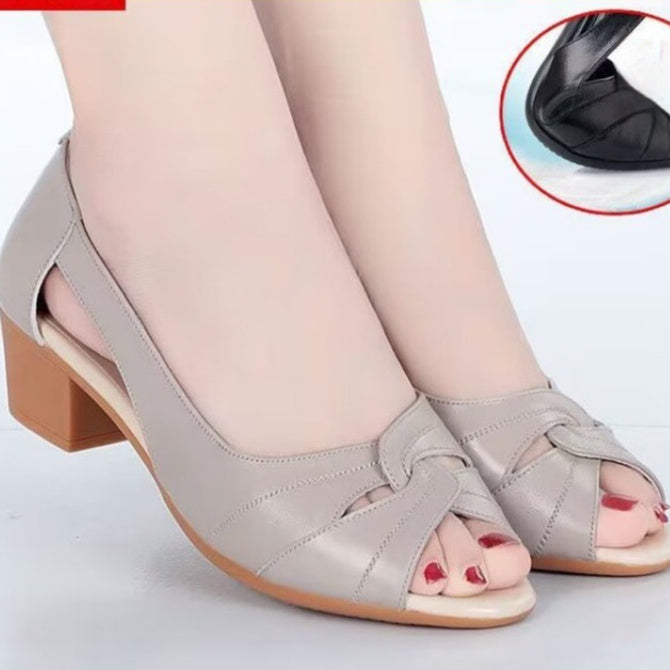 Peep Toe Mother Sandals Hollow-out Roman Style Mid Heel