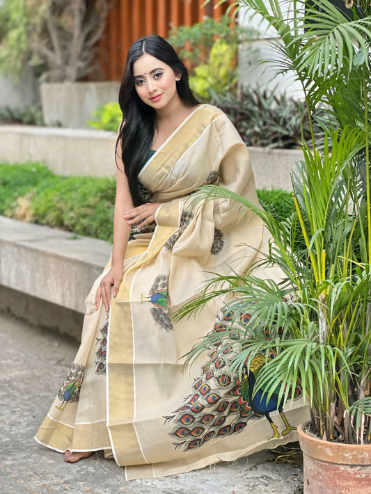 Premium Golden Tissue Saree – 6.25 Meters | Elegant & Lightweight (VH1032)