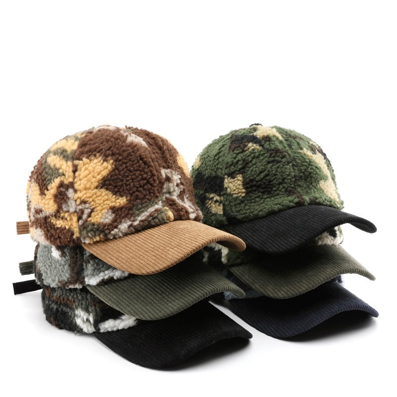 Color Blocking Plush Camouflage Solid Color Light Board Baseball Cap