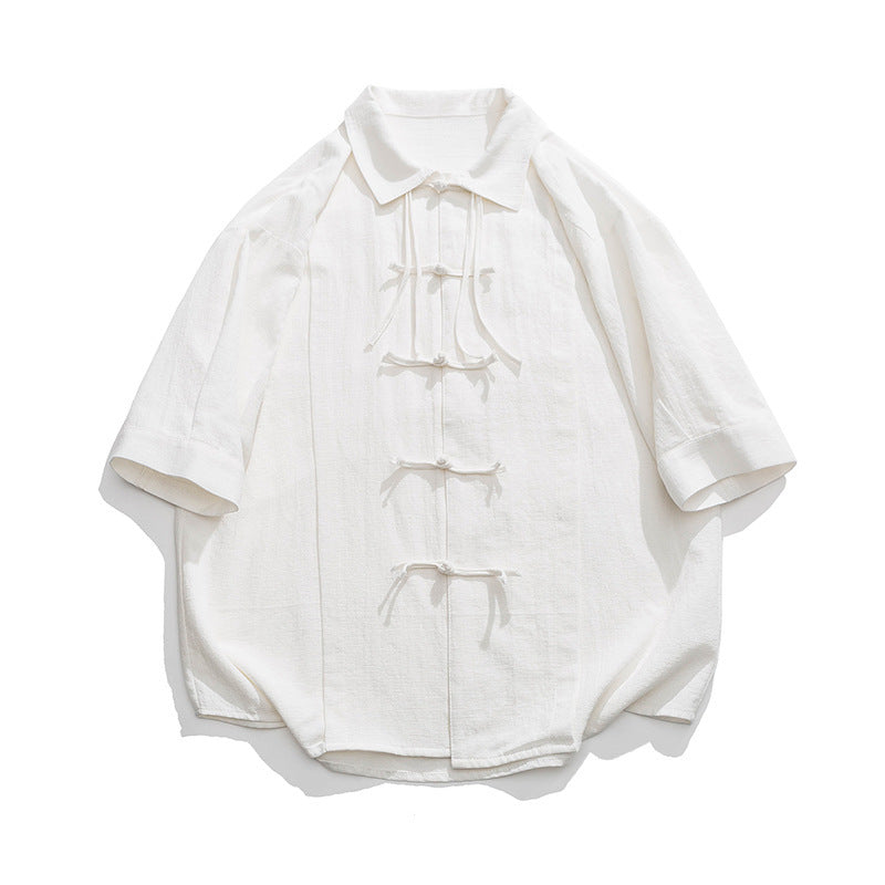 Summer Men's Cotton Linen Tang Suit Hanfu Shirt Men