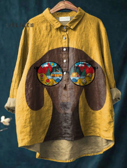 New Leisure Vacation Animal Print Hawaiian Long Sleeved Shirt