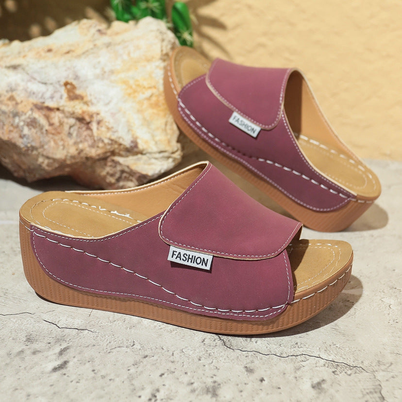 Summer Wedge Slides Slippers Fashion Fish Mouth Thick Bottom Roman Shoes Solid Color Beach Sandals For Beach Sandals For Women