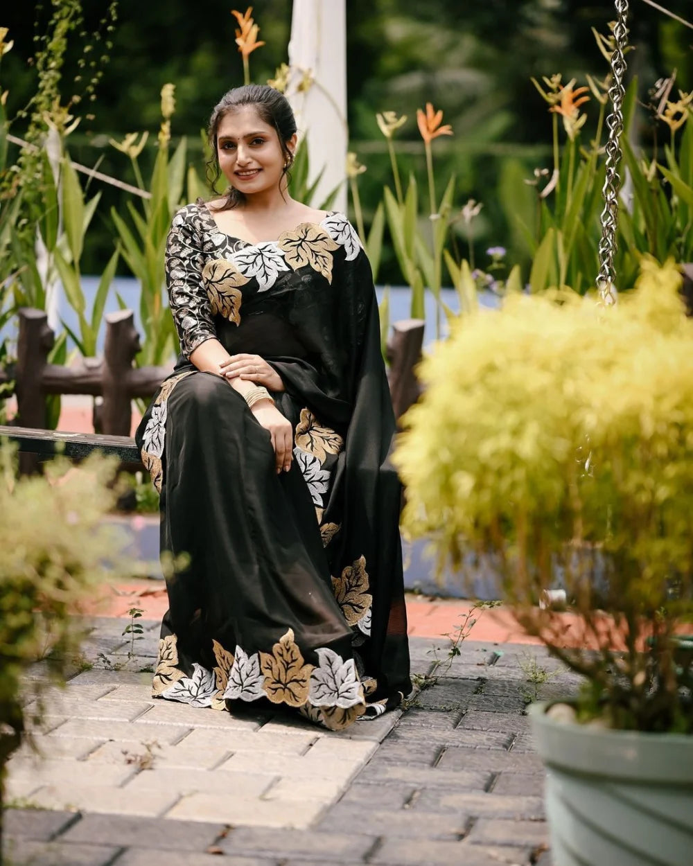 Premium Soft Satin Chiffon Saree with Banarasi Blouse (VH1015)