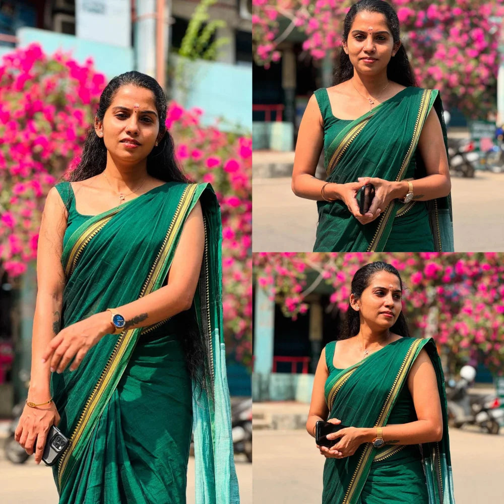 Premium Green Cotton Saree – 6.25 Meters | Traditional Elegance in Pure CottonVH1027