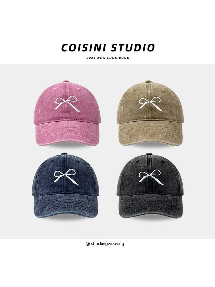 Niche Designer Bowknot Embroidery Denim Peaked Cap For Women
