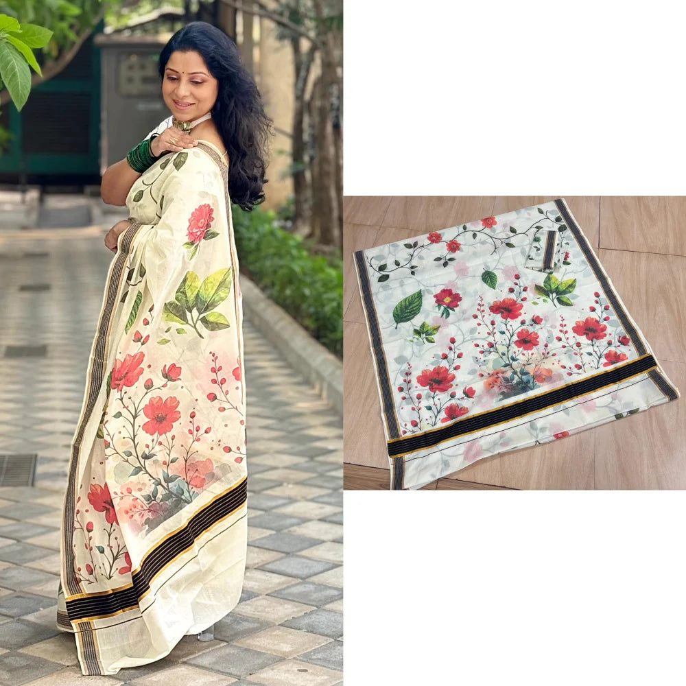 Premium Cotton Saree – Black, Red & Green | 6.25 Mtrs (VH1005)