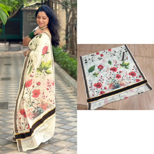 Premium Cotton Saree – Black, Red & Green | 6.25 Mtrs (VH1005)