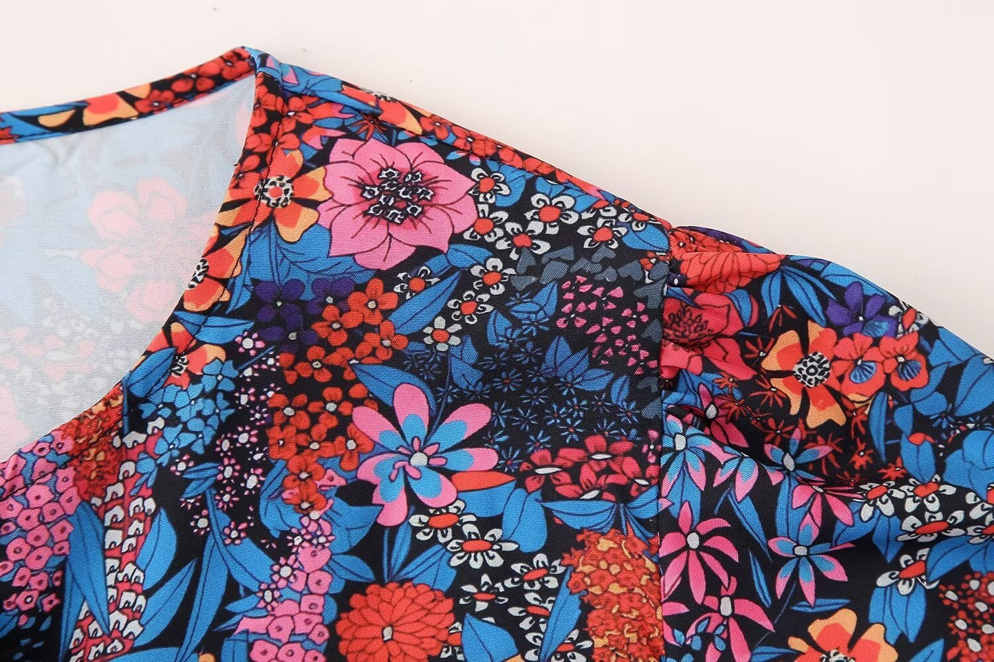 Flower Print Bowknot Decoration Short Sleeve Top Straight Casual Trousers Suit