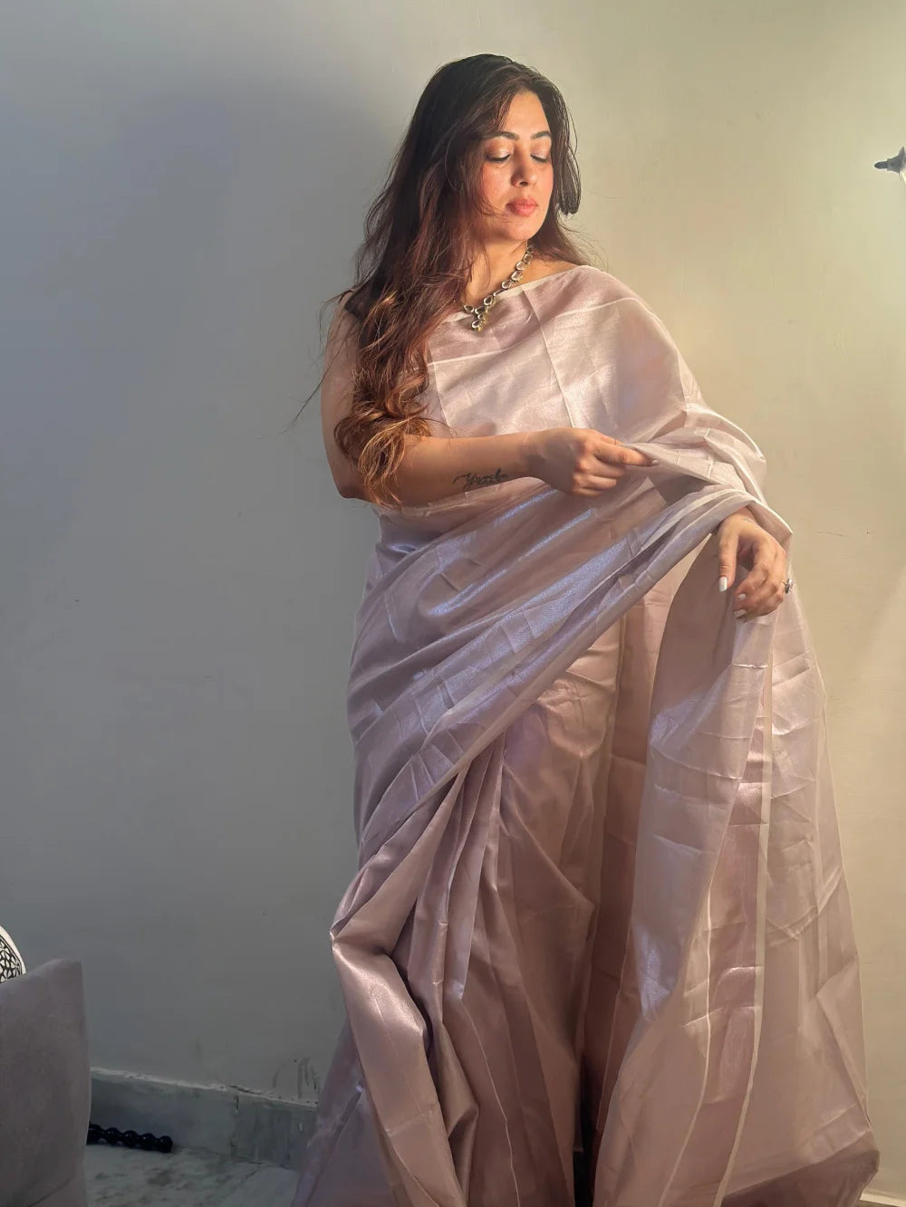 Premium Tissue by Tissue Ready-to-Wear Saree – Fits Up to 42" Hip
