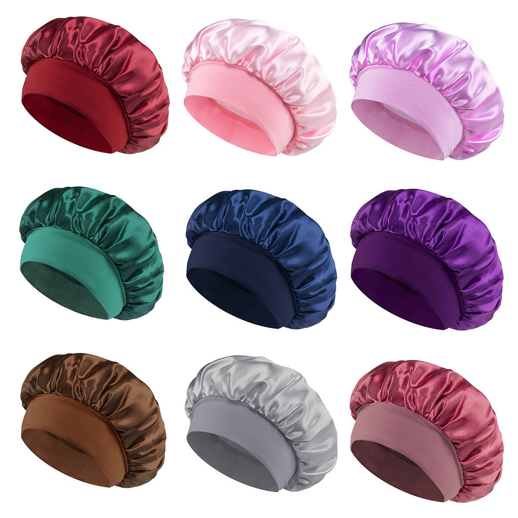 Classic Solid Color Fashion Satin Wide Brim Nightcap